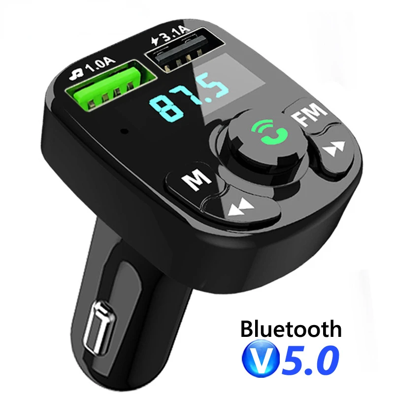 

Car MP3 Player FM Transmitter TF Card U Disk Playback 3.1A USB Car Charger Handsfree Bluetooth 5.0 Car Kit FM Modulator