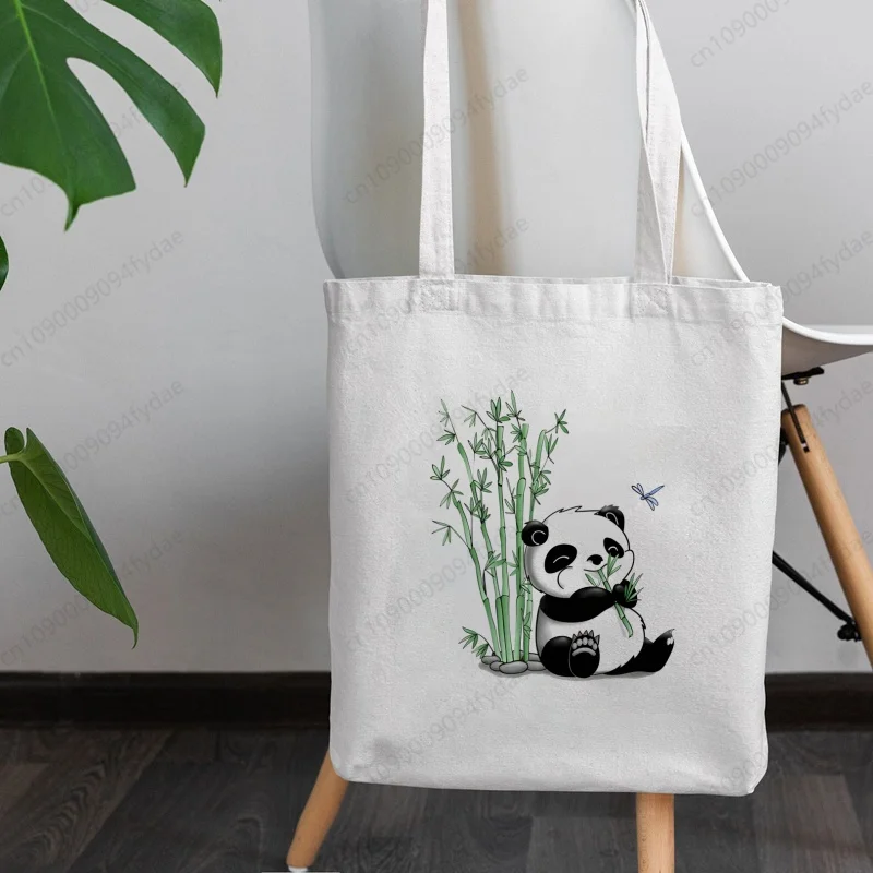 Многоразовая Женская Холщовая Сумка-тоут с принтом панды экологически чистая