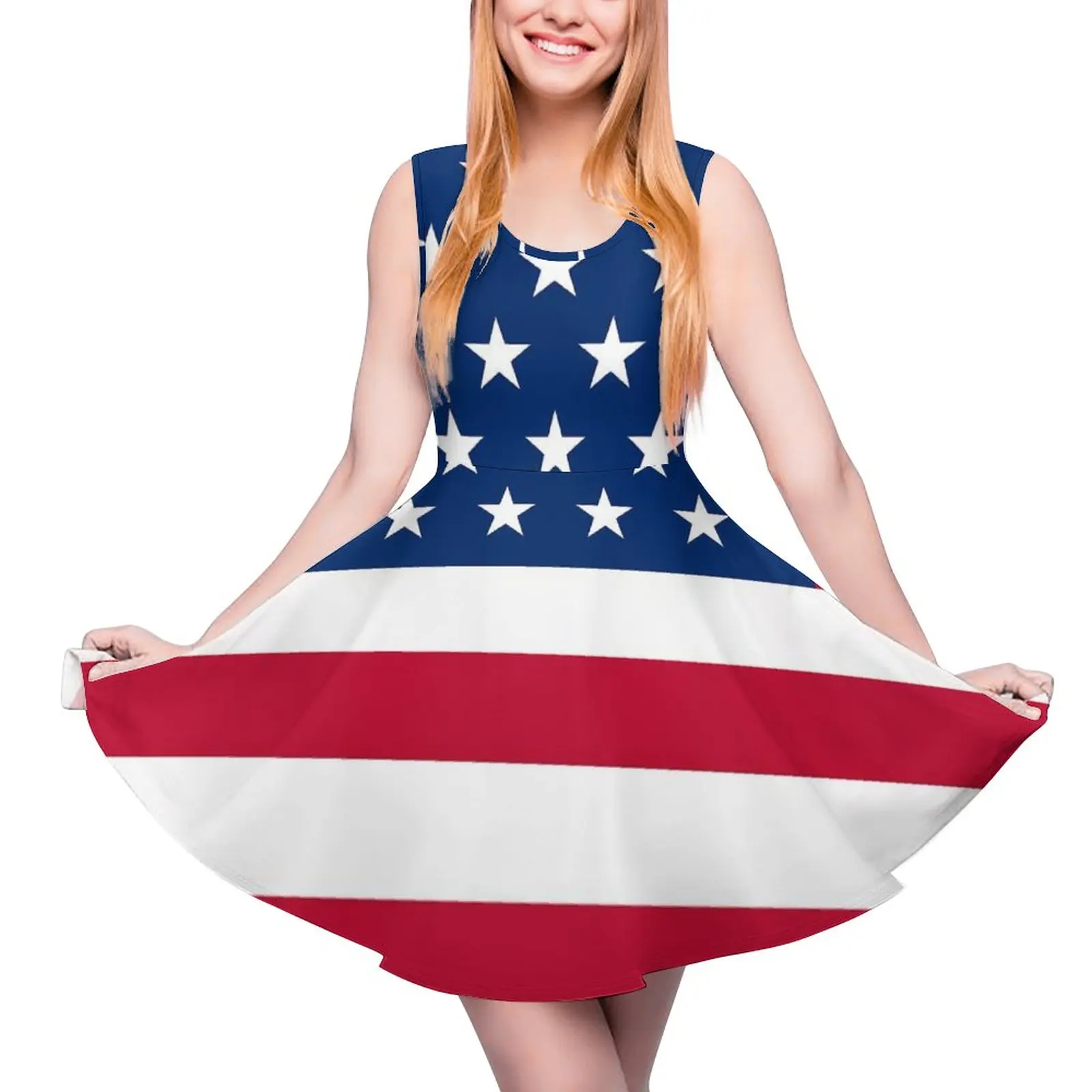 

Usa Flag Dress High Waist Stars And Stripes Aesthetic Dresses Summer Women Oversized Boho Beach Graphic Skate Dress