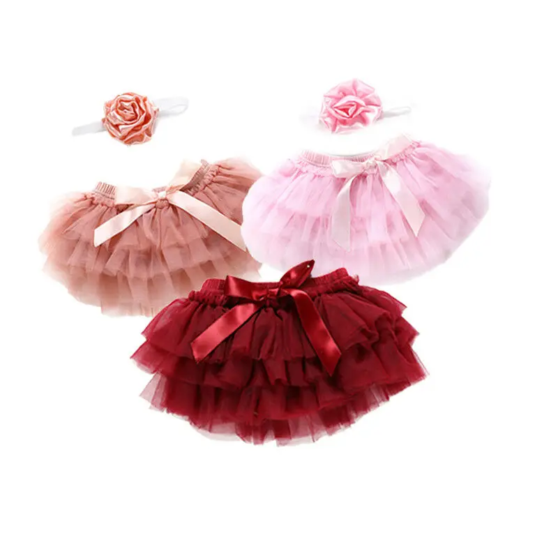 

US Toddler Baby Girls Layer Ballet Dance Pettiskirt Ball Gown Tutu Skirt Headband 0-24 Months Photo Props
