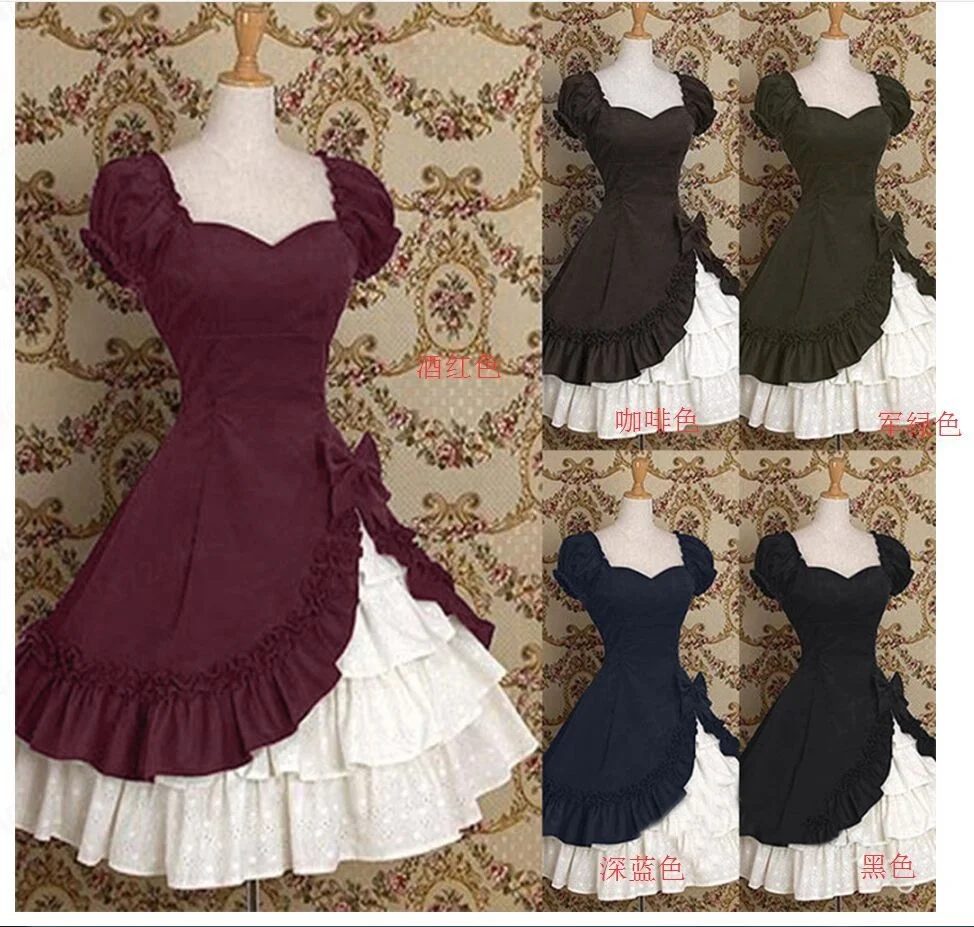 

Mary Magdalene Lolita Frill Dress Short Sleeves Classic Girls High Waist Ruffle Layer Dress Gothic Mini Patchwork for Women