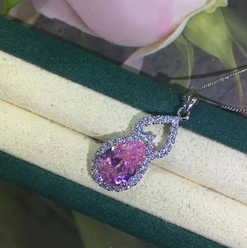 

ANGLANG Luxury Blue/Pink/Yellow Cubic Zirconia Waterdrop Pendant Necklace for Women High Quality Fashion Necklaces Party Jewelry