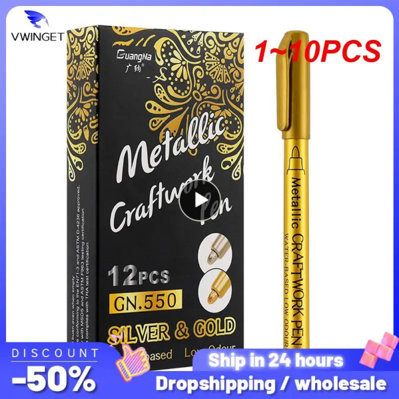 

Набор металлических маркеров с кисточкой, набор постоянных художественных маркеров золотого, серебряного, белого цветов для художников, иллюстраций, рукоделия, скрапбукинга, 1-10 шт.