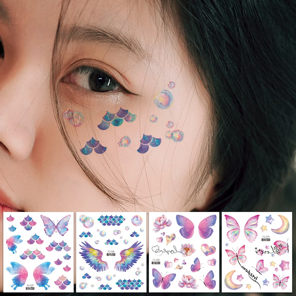 

2023 New Disposable Waterproof Glitter Temporary Tattoo Sticker Winged Butterfly Face Arm Eye Body Fake Tattoo Sticker for Women