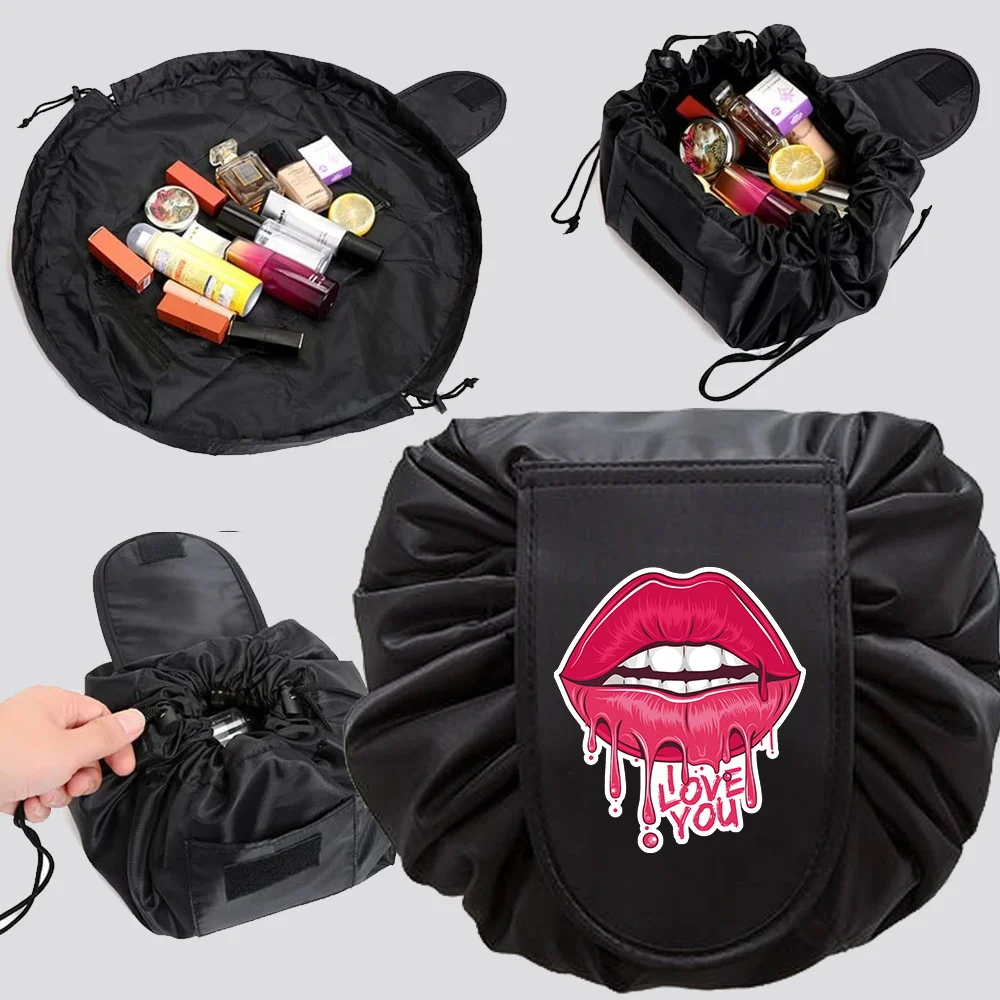 

Women Travel Cosmetic Bags Drawstring Makeup Bag Organizer Travel Toiletry Large Capacity Storage Shoulder Pouch Mouth Pattern