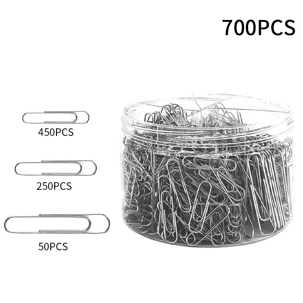 

700pcs Paper Clip Document Organizing Silver School Office With Box Clamp Binding Supplies 28mm 33mm 50mm Assorted Size Bookmark