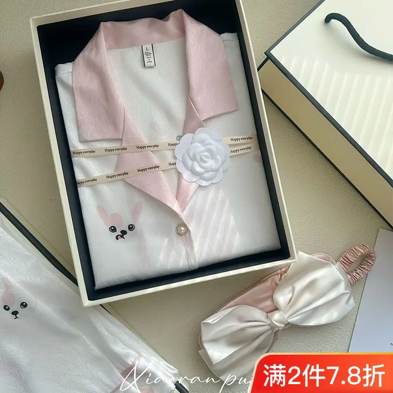 pajamas for women High-grade ice silk pijama mujer long-sleeved ins girls' home suit ensemble femme 2 pièces sleepwear