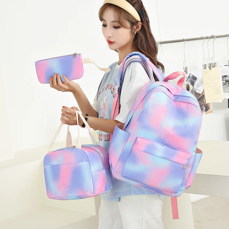 

New Leisure Junior School Student Schoolbag Large Capacity Backpack Travel Three Piece Set Fashionable New lighten the burden