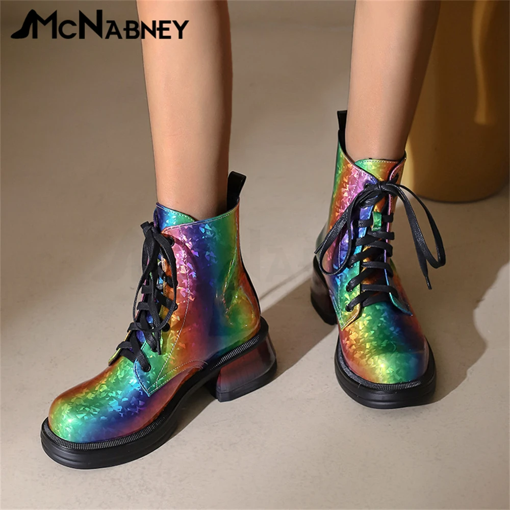 Fashion Women Boots Modern Boots Mid Heel Women's Boots Round Toe Lace Up Women's Shoes Novelty Style Boots for Ladies New In