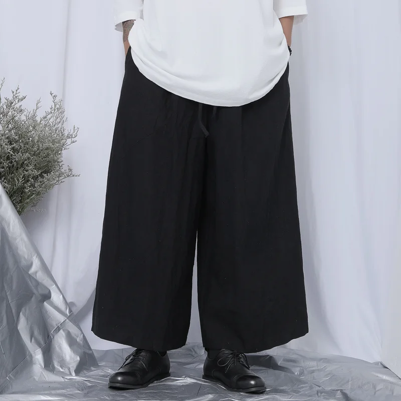 

Men's Casual Wide Leg Large Pendant Nine Point Popular Black Tide Niche Design Loose Straight Skirt en Pants