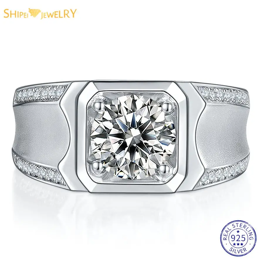 

Shipei Classic Solid 925 Sterling Silver 3EX 2CT D Color VVS1 Real Moissanite GRA Diamond Wedding Ring for Men Fine Jewelry Gift