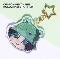 custom hologram star acrylic keychains clear charms cartoon photo anime cute customized logo personalized design keyring gift