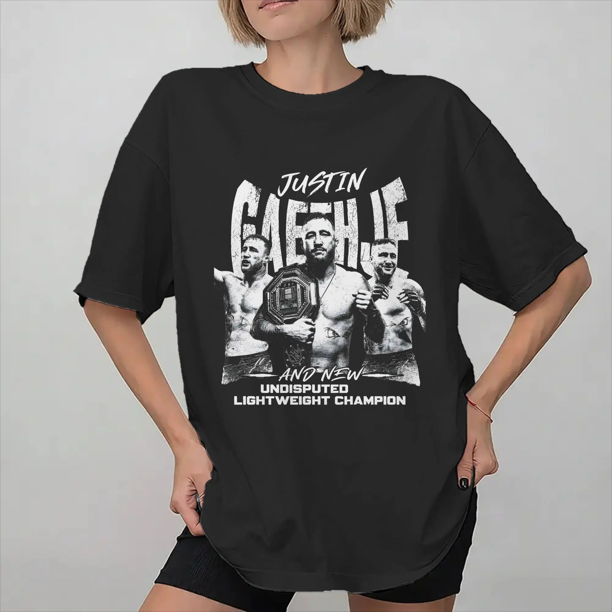 Фото Летняя футболка Justin Gaethje The Highlight для мужчин и женщин, хлопковая футболка с короткими рукавами, одежда №1