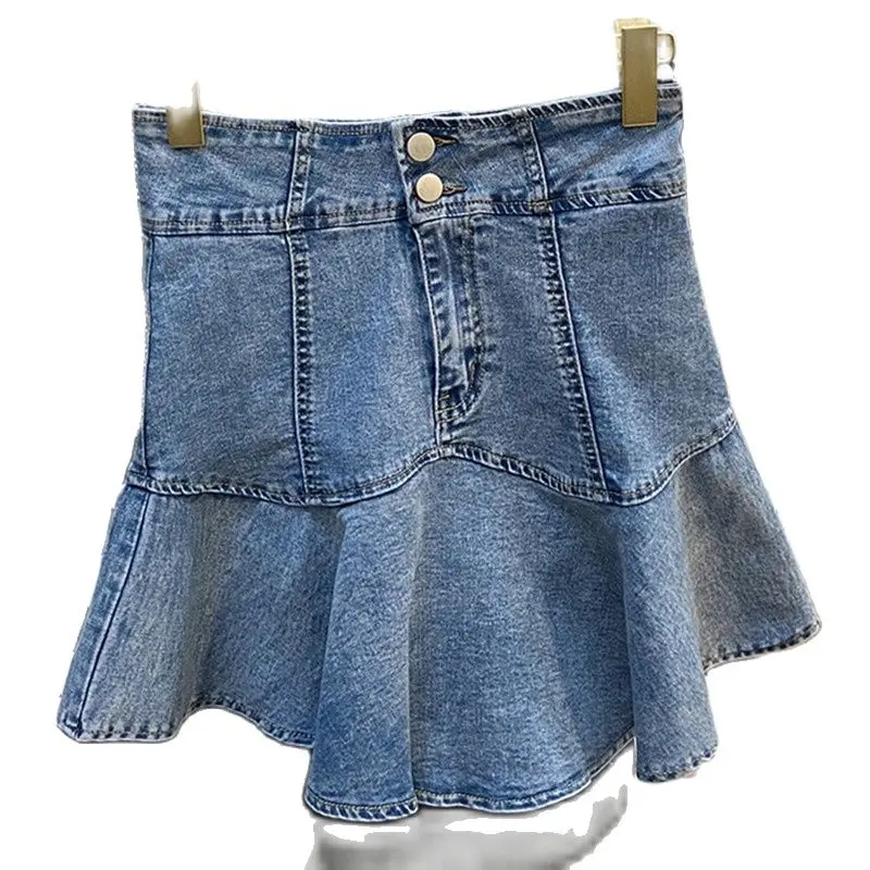 

Мини-юбка женская джинсовая в стиле Харадзюку с оборками