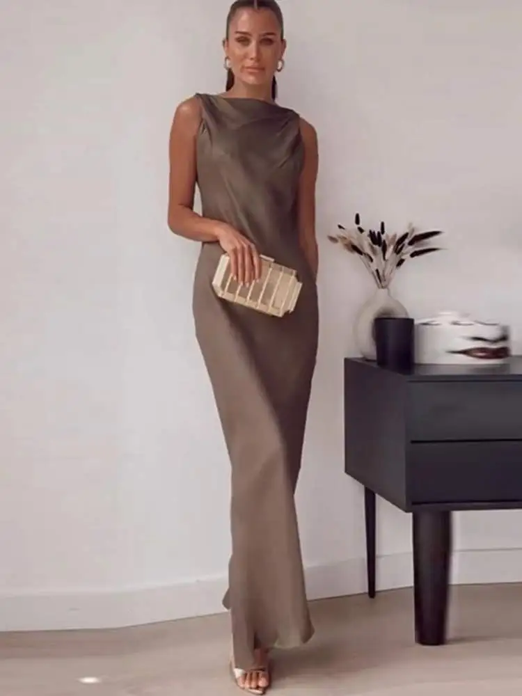 

Elegant Sleeveless Long Dress Women Fashion Loose Solid O Neck Skirts Ladies 2023 New Spring Summer Female Party Club Dresses