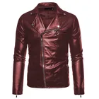 Мужская короткая мотоциклетная куртка, Красная приталенная куртка из искусственной кожи, с лацканами, для сцены, осень 2021
