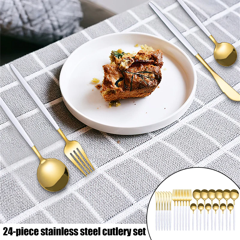 

24PCS Stainless Steel Cutlery Set Elegant Mirror Polished Tableware for Wedding Cutlery Wedding Thanksgiving Christmas xqmg