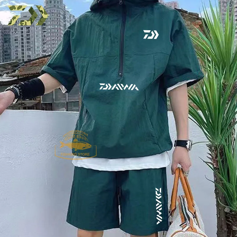 2023 New Summer Men's Sports Hooded T-shirt Suit Men's Quick Drying Zipper Breathable Two Piece Suit Sports Hoodie + Pants Suit