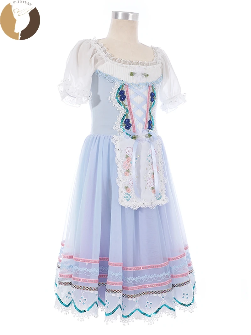 FLTOTURE классическое сине-серое романтическое длинное платье балетная вариация