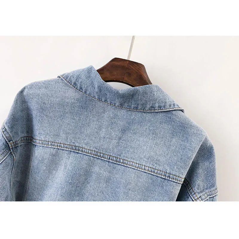 Корейская винтажная синяя джинсовая куртка женская тонкая короткая ковбойская