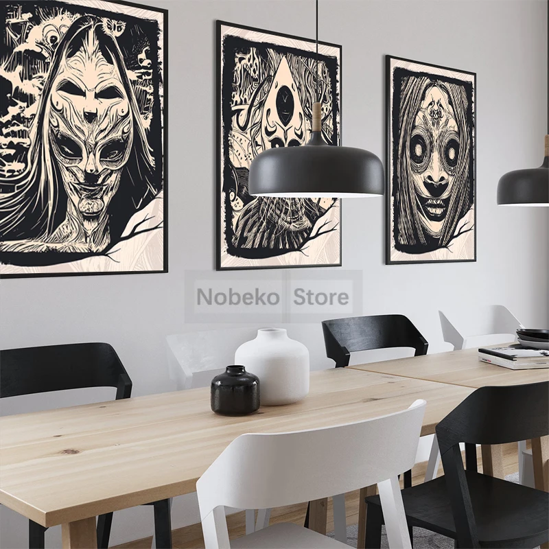 Плакат с масками ведьмы ужасные маскарадные маски и лица принты на холсте