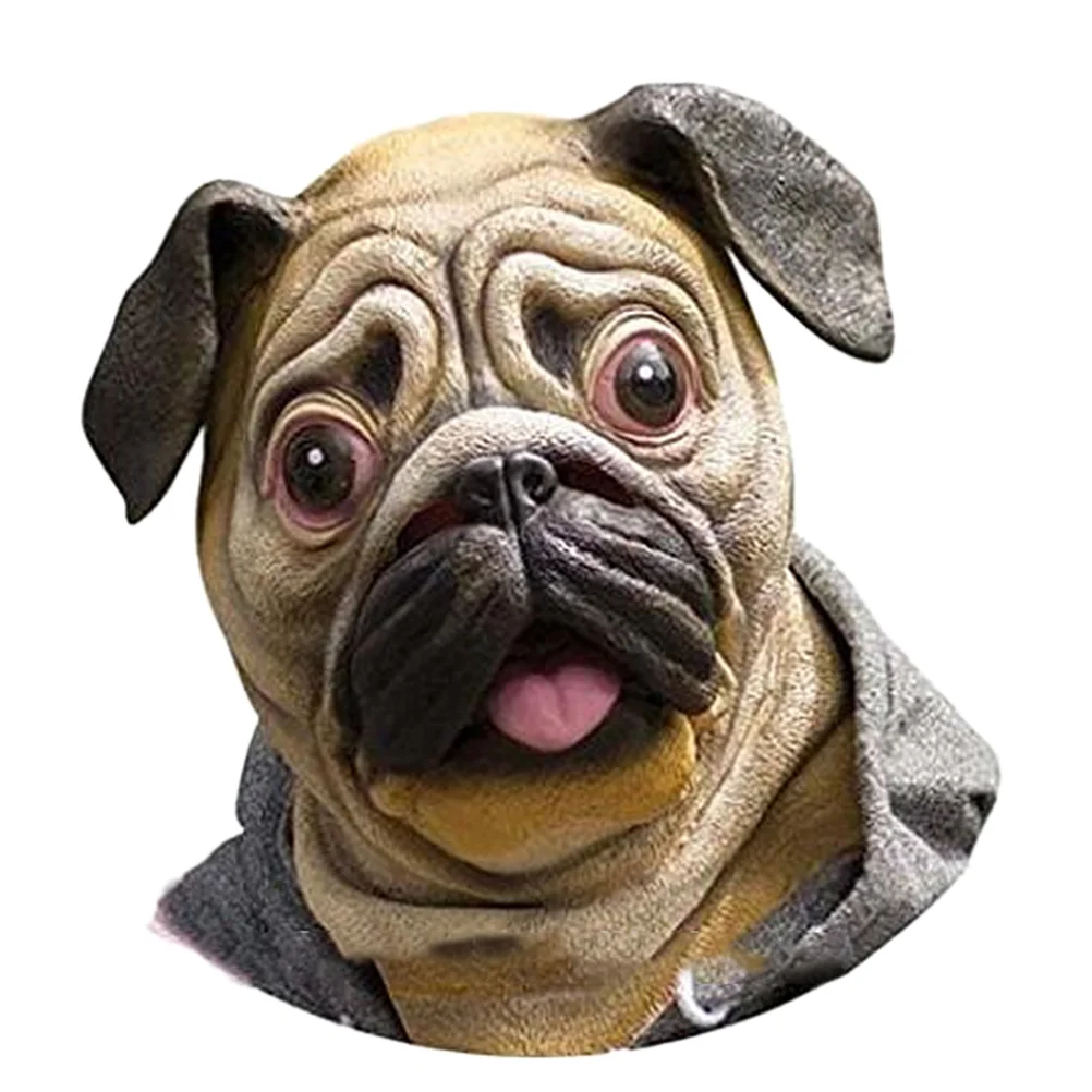 

Head Dog Costume Latex Animalfull Pug Cosplay Adult Party House Props Haunted Scary Overhead Creepy