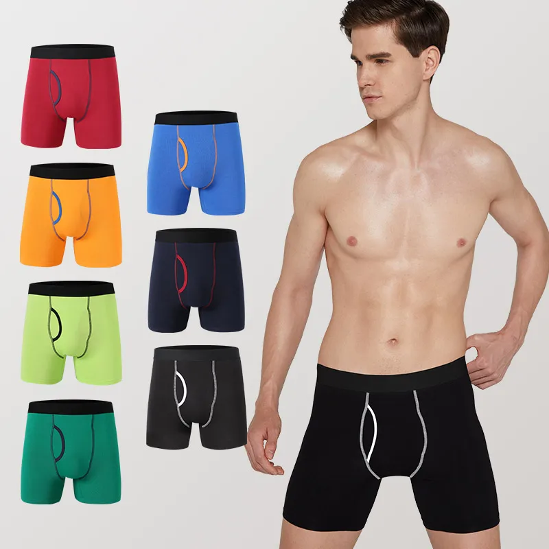 

7 Pcs/Lot Men Cotton Soft Long Boxer Pure Color Rainbow Underwear US Size Comfortable Elasticity Underpants