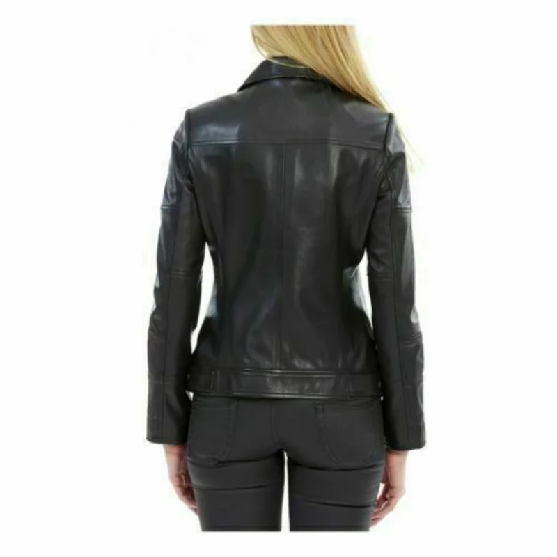 Black Women Stylish Leather Lambskin Genuine Real Motorcycle Jacket Slim Fit enlarge