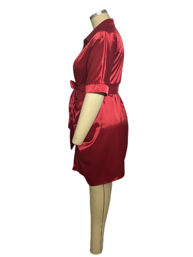 Plus Size Summer Dresses Half Sleeve Pleated Shirt Dress Office Ladies Solid Lapel Casual Mini Dress Wholesale Dropshipping