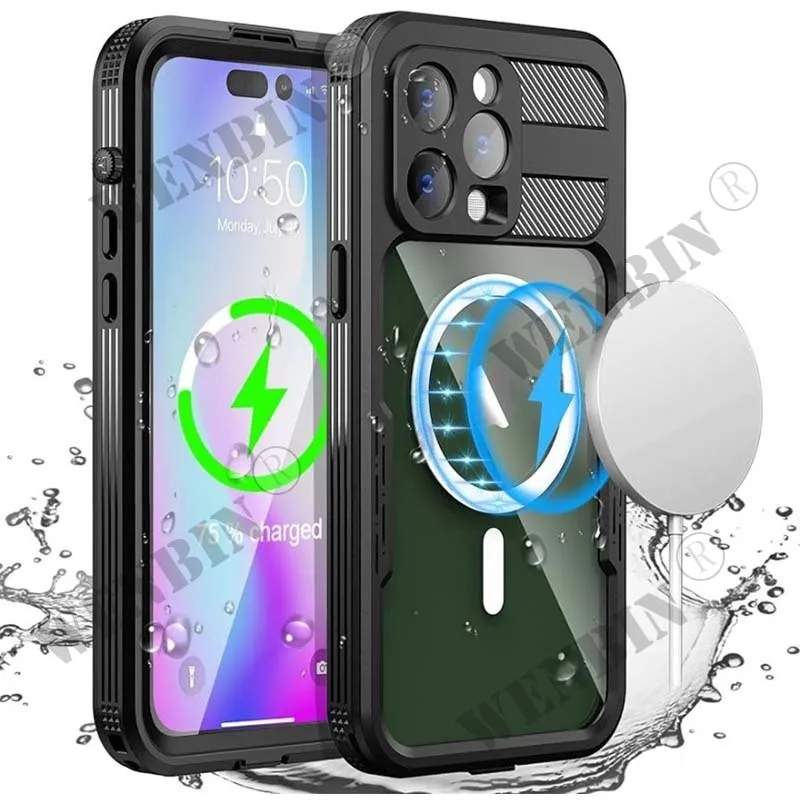 

Waterproof Case iPhone 15 Pro Max Plus 14 Pro Compatible with Magsafe Snow Dust Shock Proof 360° Underwater IP68 Certified Cover