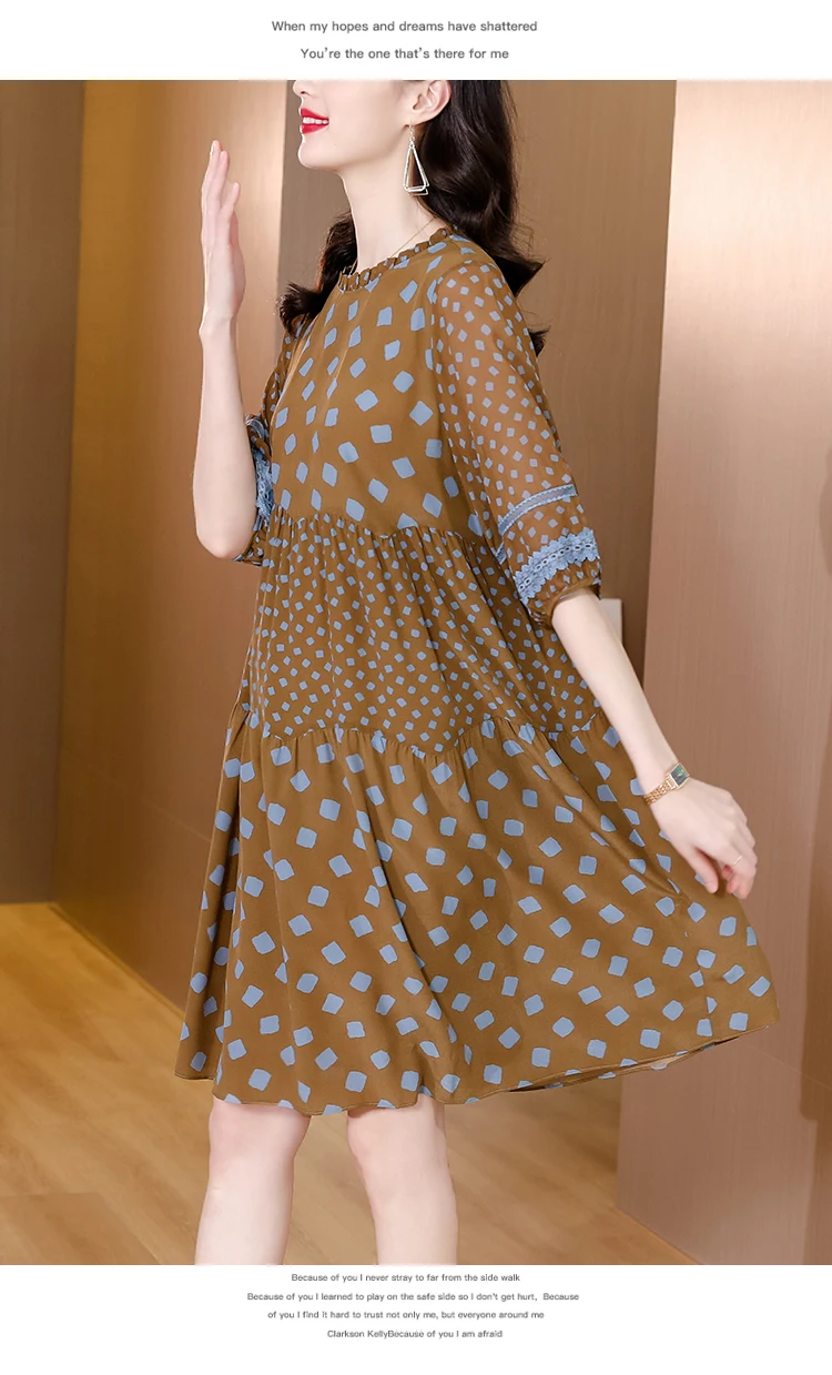 Женское элегантное шелковое платье с круглым вырезом и принтом Новинка лета 2022