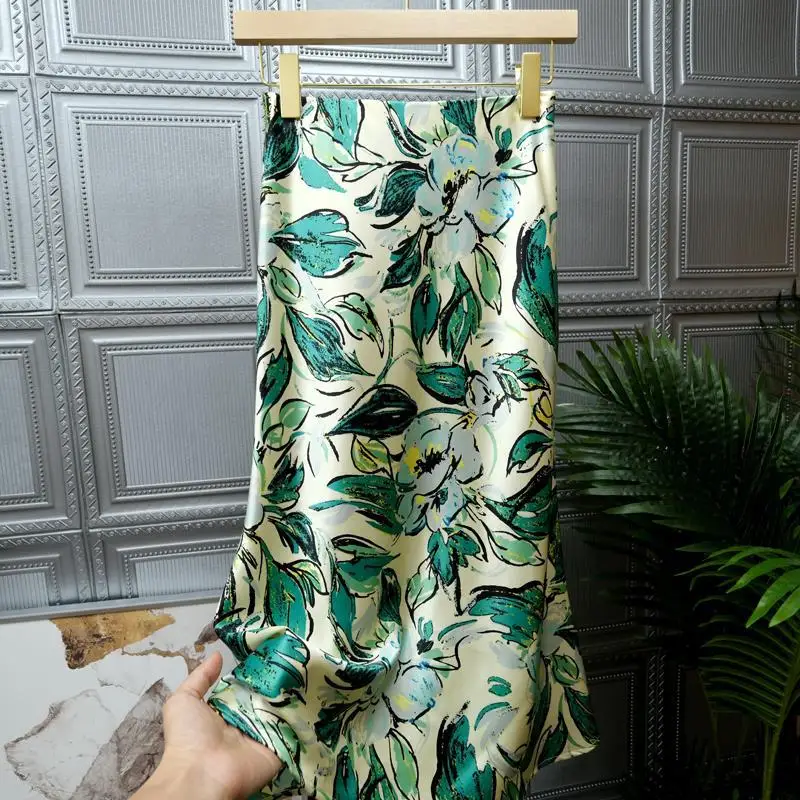 

All Match Imitation Acetate High Waist Printed Polka Dot Mid-length Bodycon Fishtail Skirt Women