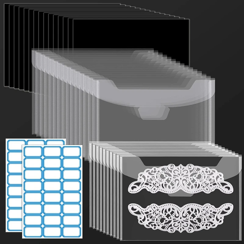 

52 Pcs DIY Scrapbooking With Rubber Magnetic Sheets Resealable Plastic Storage Pocket Envelope Case