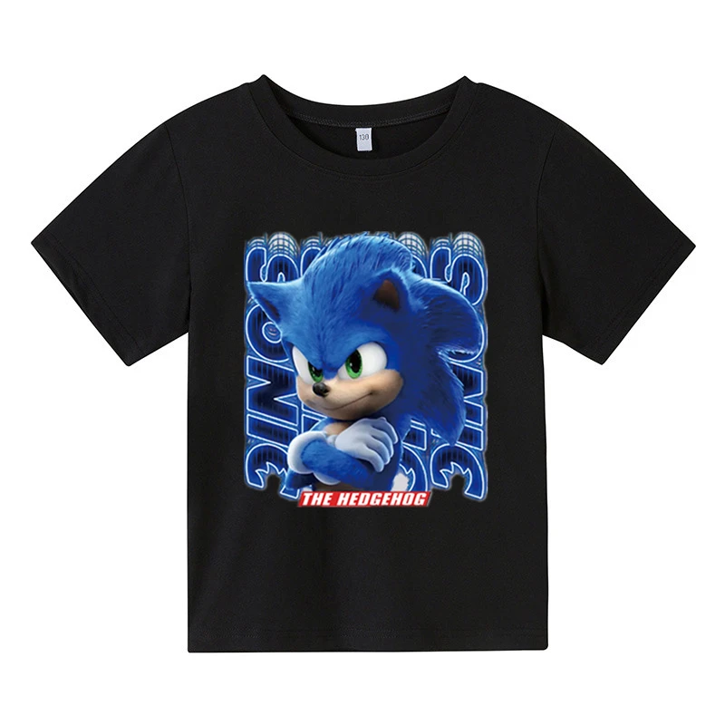 

New Children's Cartoon Sonic T-shirt Summer Cute Printed Cotton T-shirt Fashion Boys And Girls Babies Pure Cotton Short Sleeves
