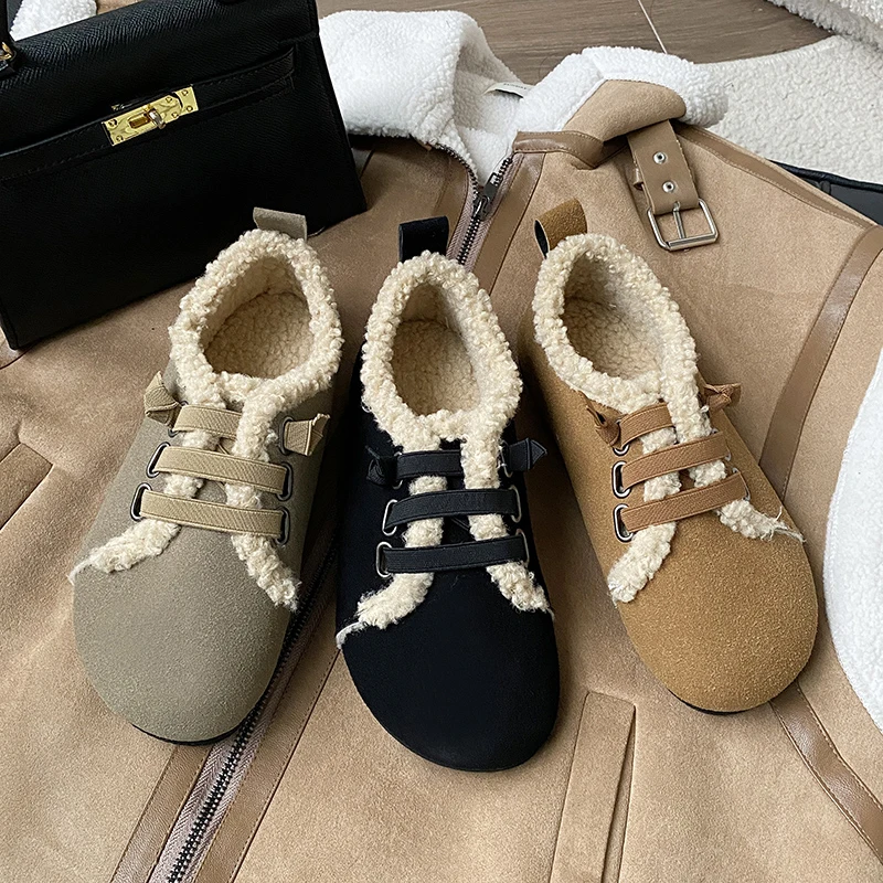 

Shoes Woman Flats Round Toe Shallow Mouth Autumn Loafers With Fur Casual Female Sneakers Dress New Fall Slip-on Winter PVC Leisu