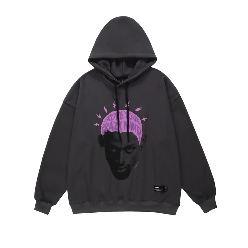 

Retro Character Letter Print Terry Loose Autumn Pullover Hoodies Men's High Street White Grey Casual Oversized Hooded Sweatshirt