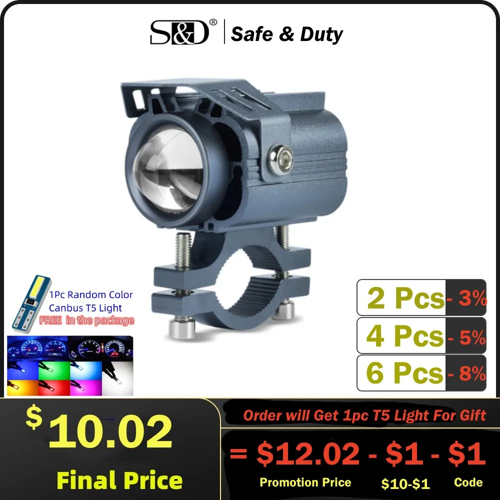 

S&D 1PC Motorcycle LED Light Waterproof Lamp Electric Vehicle Headlight Fog Light Projector Lens Spotlight For Motorcycle 4 Mode