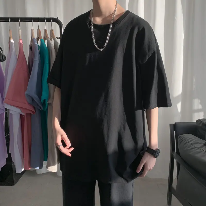 

DE 2022 new net celebrity hip-hop short-sleeved T-shirt men's ins Hong Kong style Harajuku solid color couple casual wear