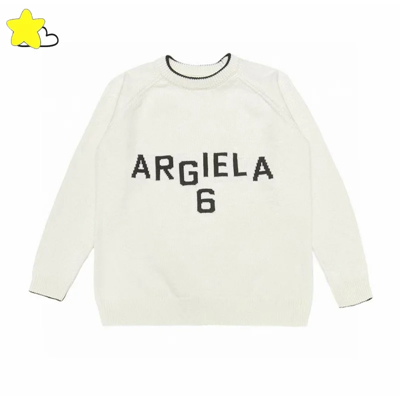 

23FW High Quality Letters Jacquard MM6 Margiela Sweater Men Women Casual Fashion Loose Knit Sweatshirts Crewneck With Tags