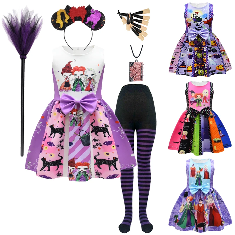 

Hocus Pocus 2 Print Halloween Little Girl Bow Princess Dress Carnival Fancy Baby Demon Witch Masquerade Party Costume