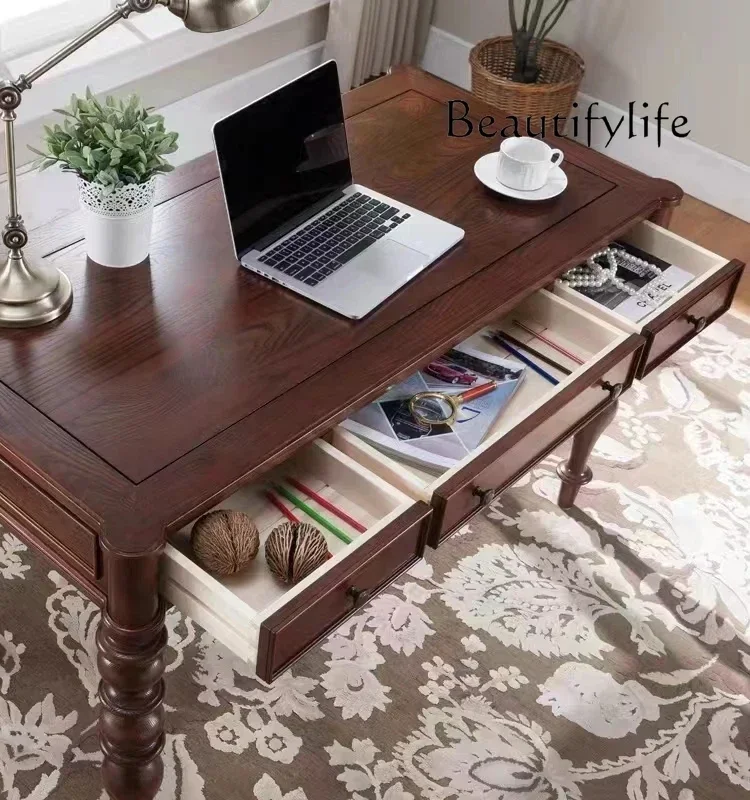 Американский простой светлый роскошный ретро-резьба из цельного дерева