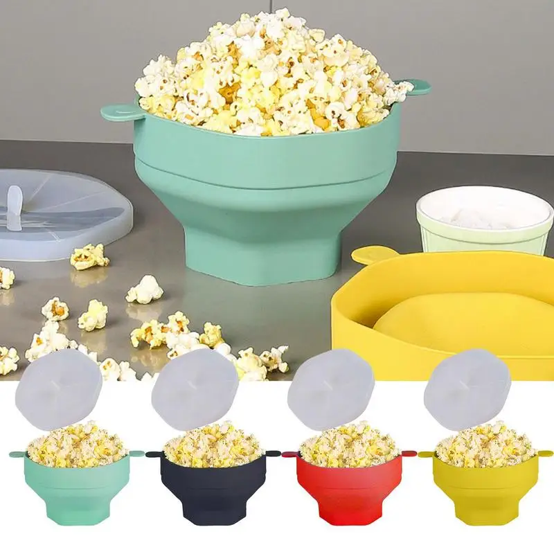 

Silicone Popcorn Bowl With Lid Microwave Popcorn Bucket Creative Foldable Popcorn Maker High Temperature Resistant DIY Popcorn