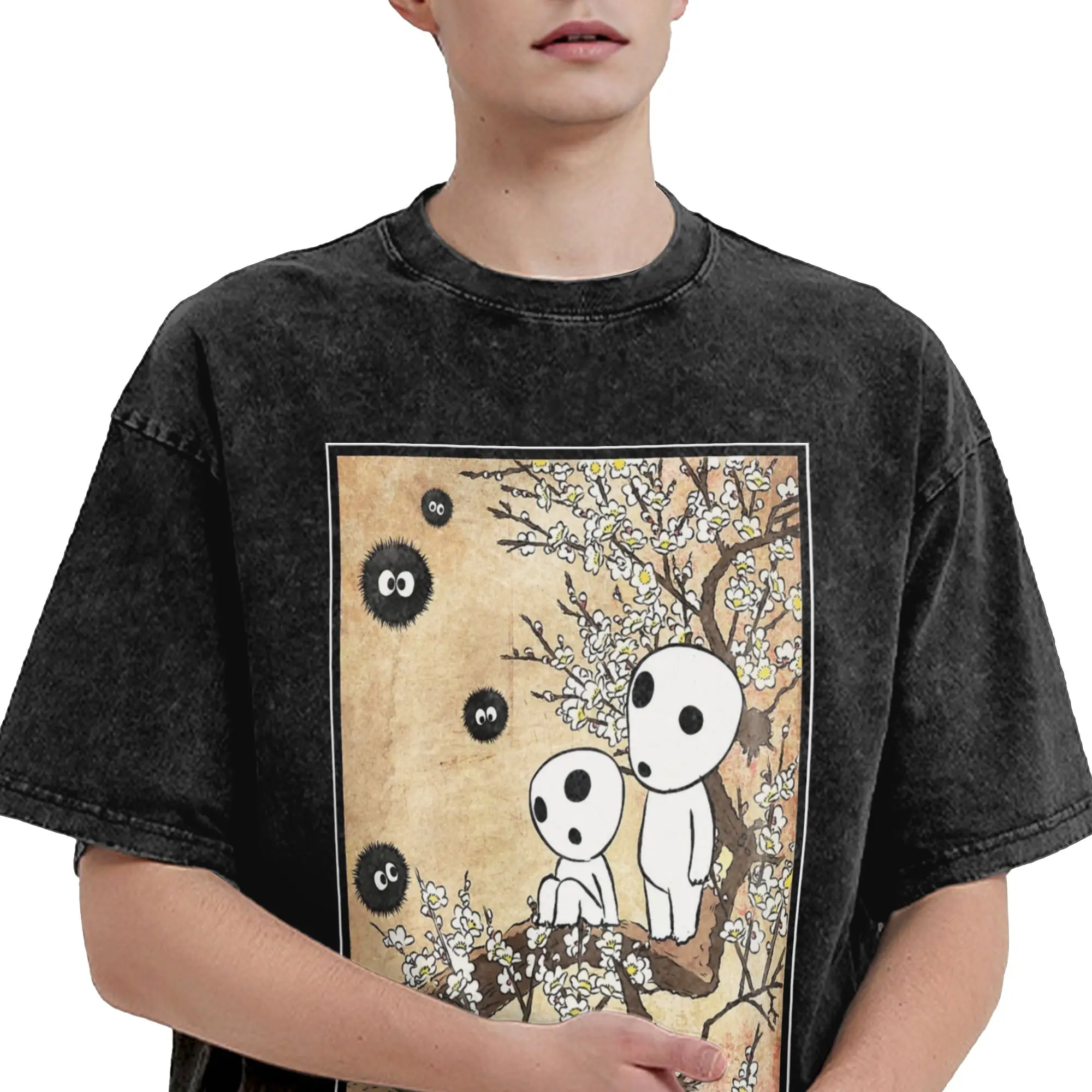 Фото Футболка с принтом Tree Spirits And Susuwatari Soot Sprites, модная уличная одежда, футболки для мужчин и женщин, летние футболки с короткими рукавами №3
