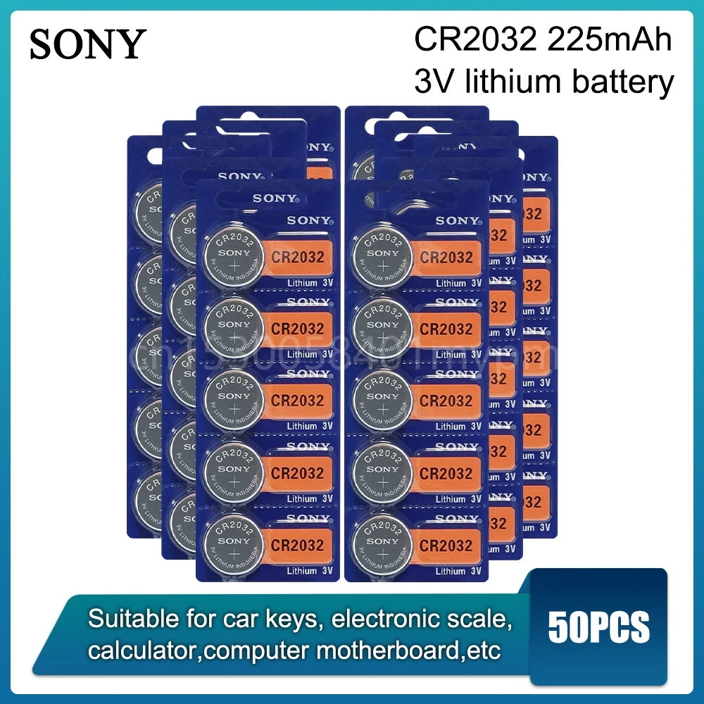 

SONY 50 шт. CR2032 3 в оригинальная литиевая батарея для часов пульт дистанционного управления калькулятор CR 2032 электронная Кнопочная батарея мон...