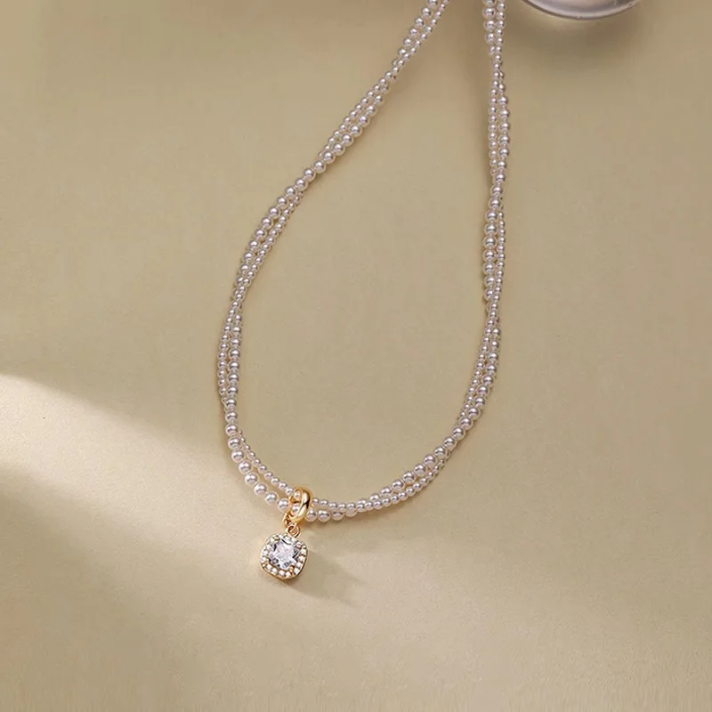 Двухслойное ожерелье с двойным жемчугом женское осенне-зимнее легкое роскошное