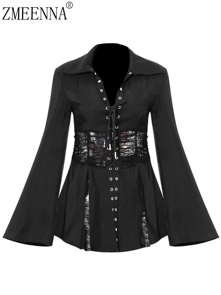 Женские кружевные блейзеры ZMEENNA в стиле пэчворк с разрезом асимметричным поясом