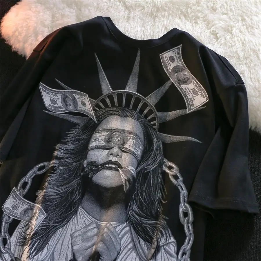

5XL Short Sleeve T-Shirt Woman Upper Garment Summer Print Ins Fashion Brand White Loose Half Sleeve Black And White T Shirt