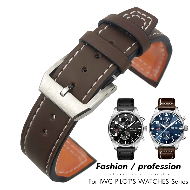 

20mm 21mm 22mm Genuine Leather Watchband Cowhide Fit for IWC Big Pilot Mark 18 IW3777 Portofino Brown Watch Strap Tang Buckle