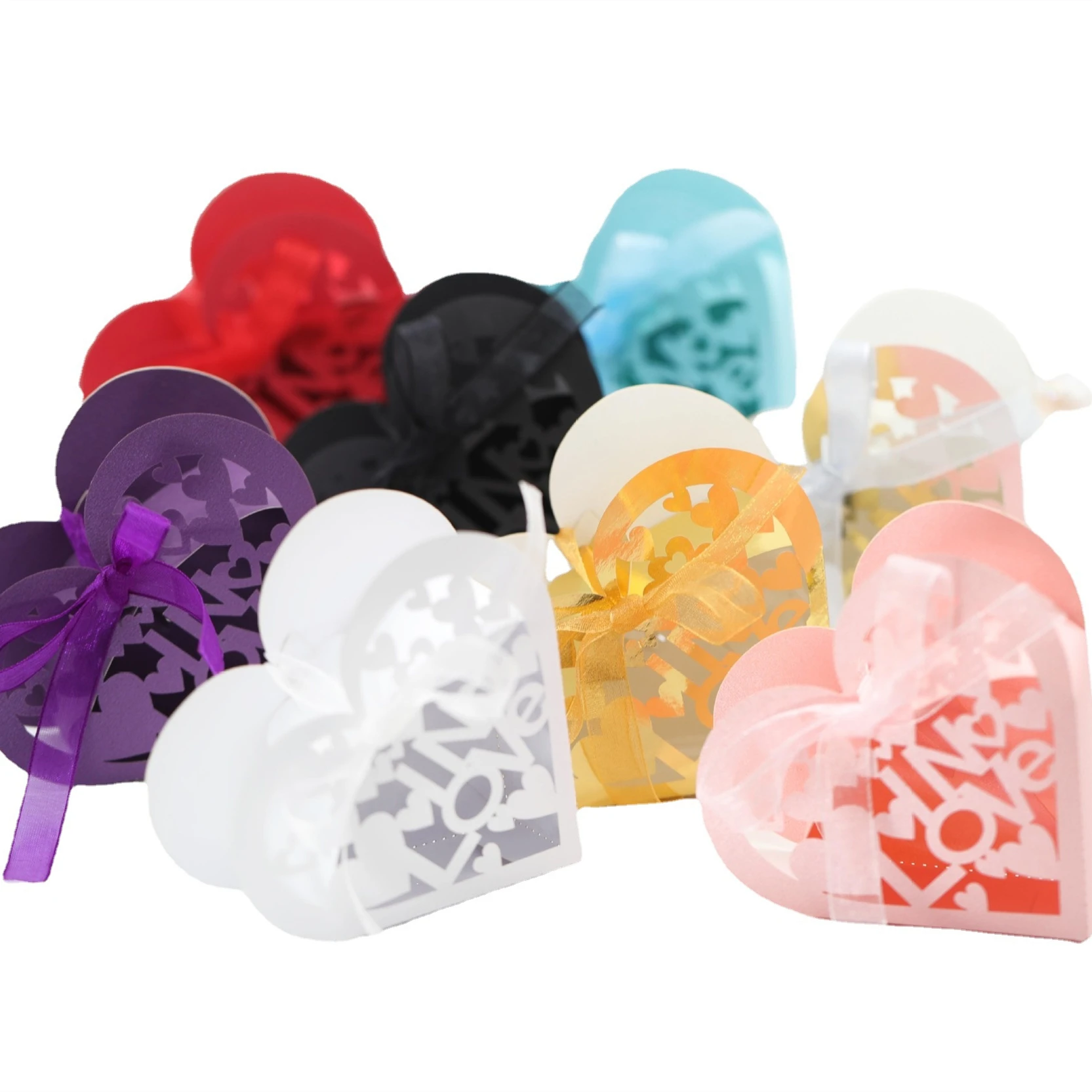 

10Pcs Hollowed Out Love Party Candy Box Valentine's Day Wedding Candy Box Chocolate Candy Box Folding Paper Box