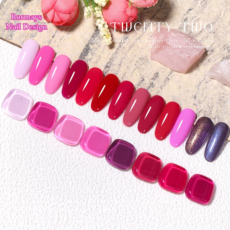 Фото Rormays Rose Red Gel Полировка 22 шт. Смешанное прозрачное покрытие Прочный пурпурный УФ-светодиод для замачивания Популярный отбеливающий праймер для укрепления ногтей №5